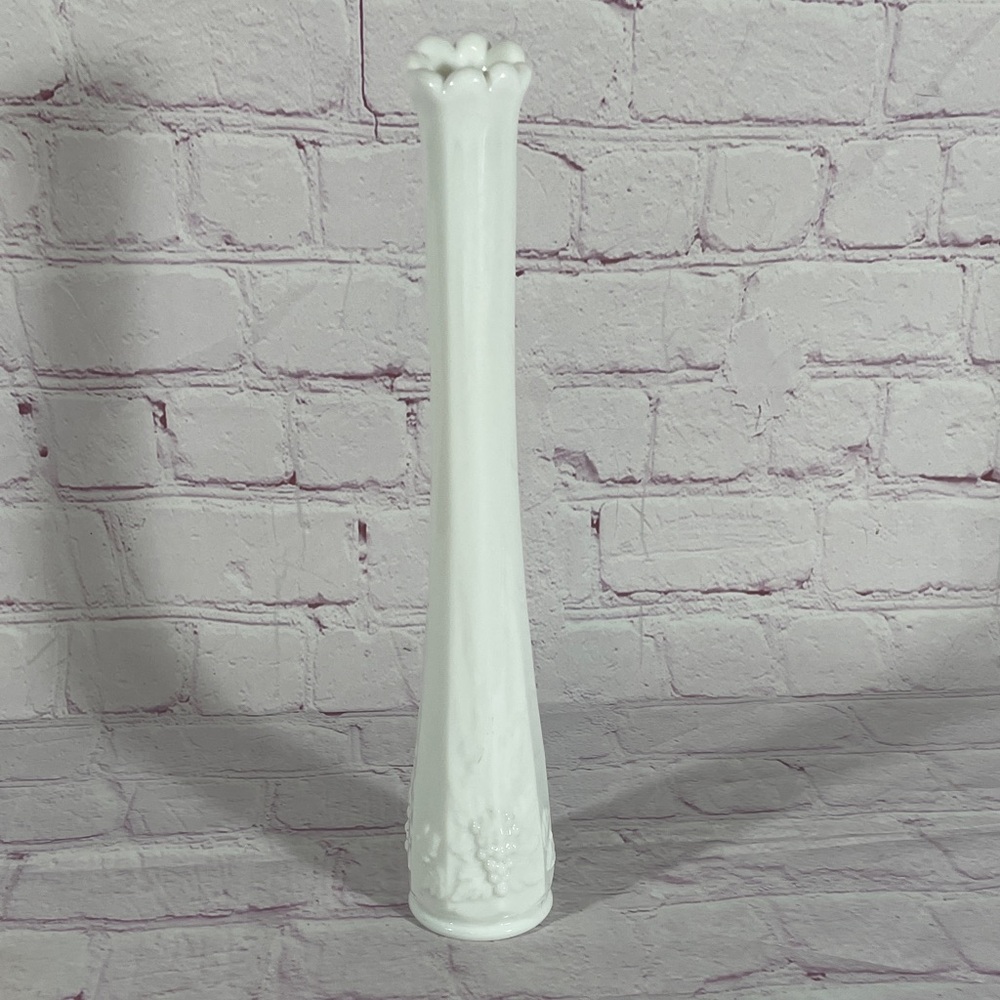 Vintage Westmoreland Paneled Grape White Milk Glass Swung Vase